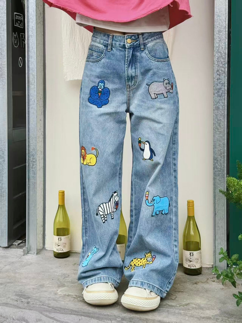 Whimsical Animal Embroidered Jeans