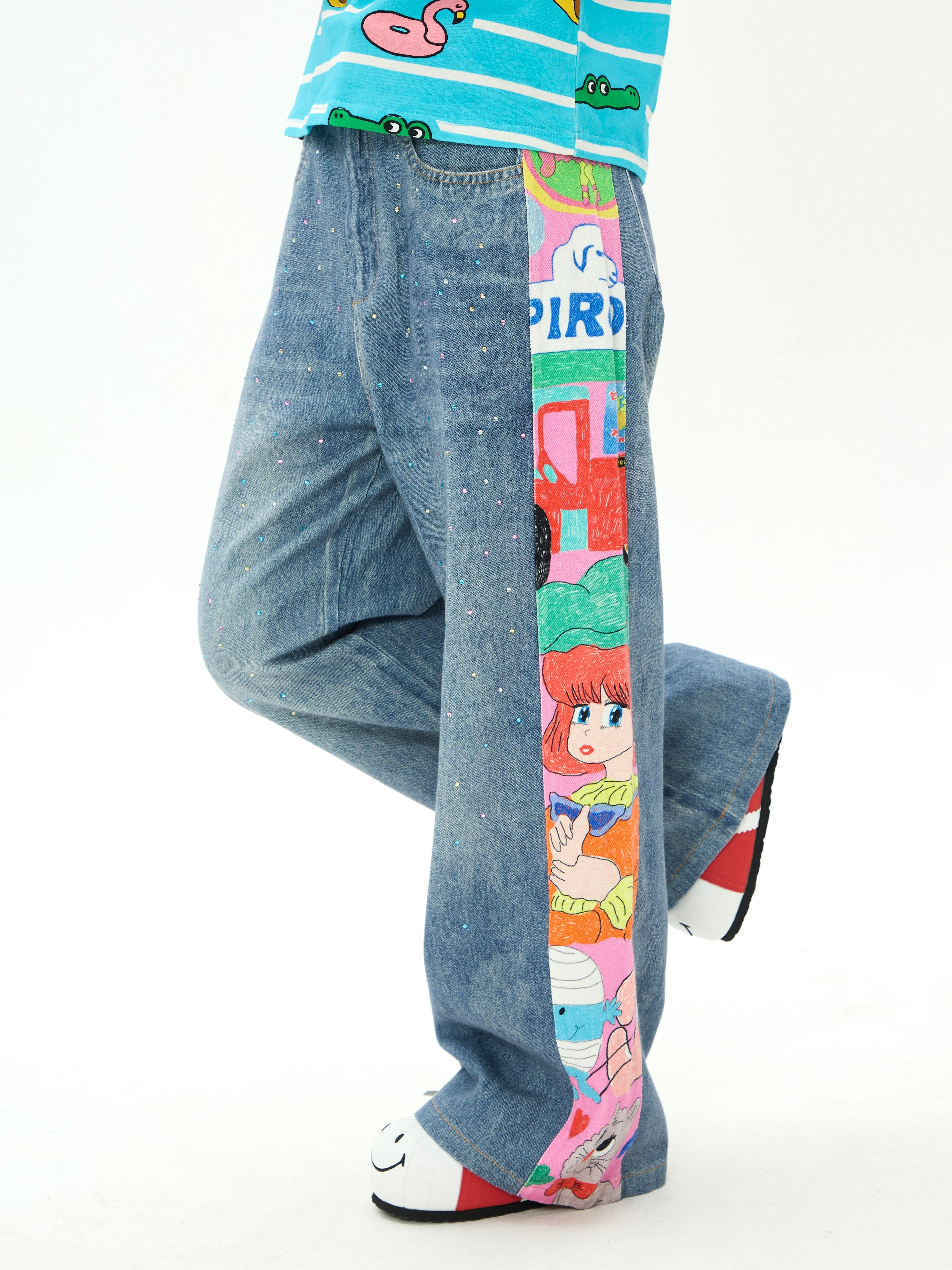 Graffiti Hotfix Rhinestone Casual Pants