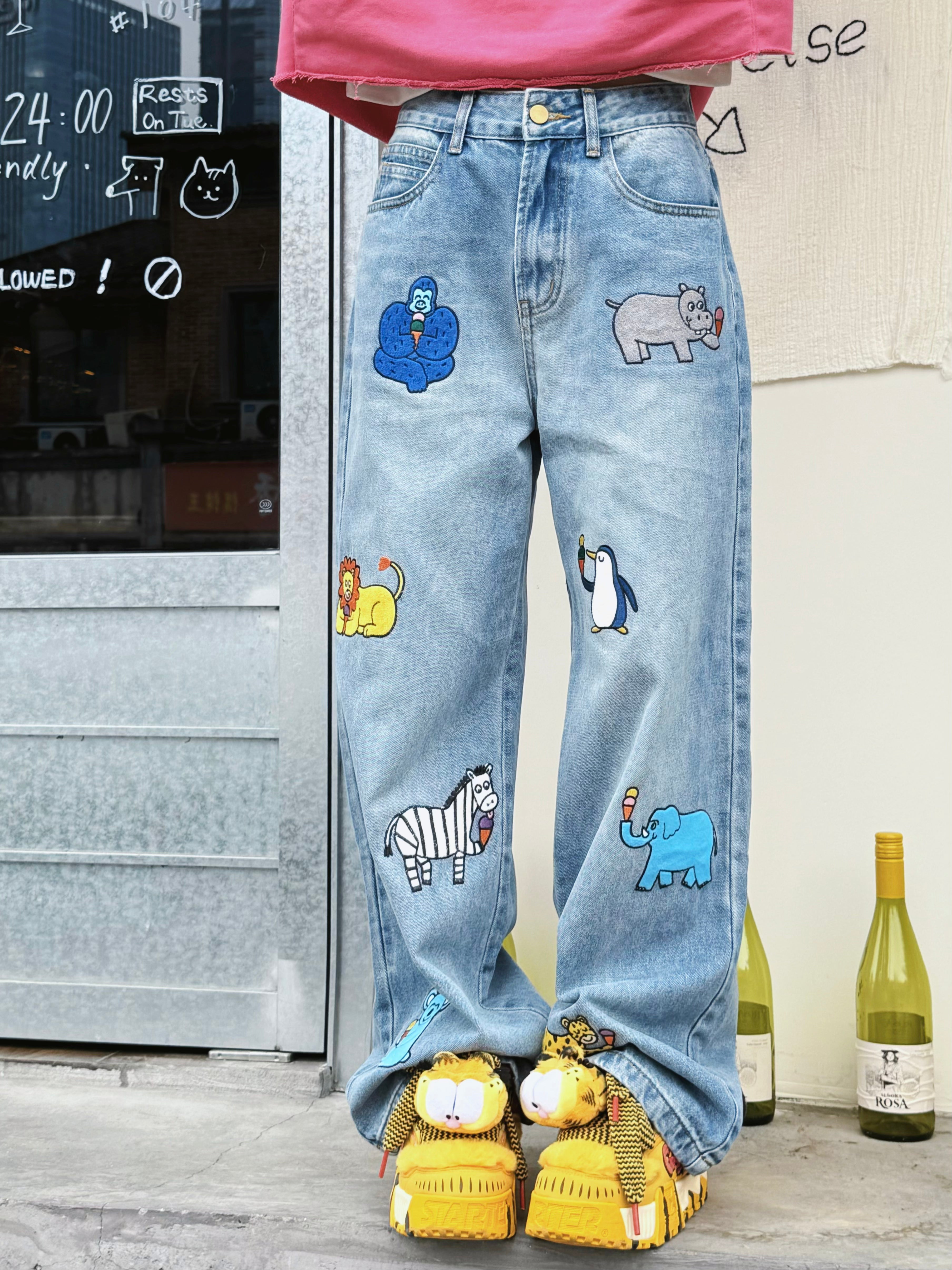 Whimsical Animal Embroidered Jeans