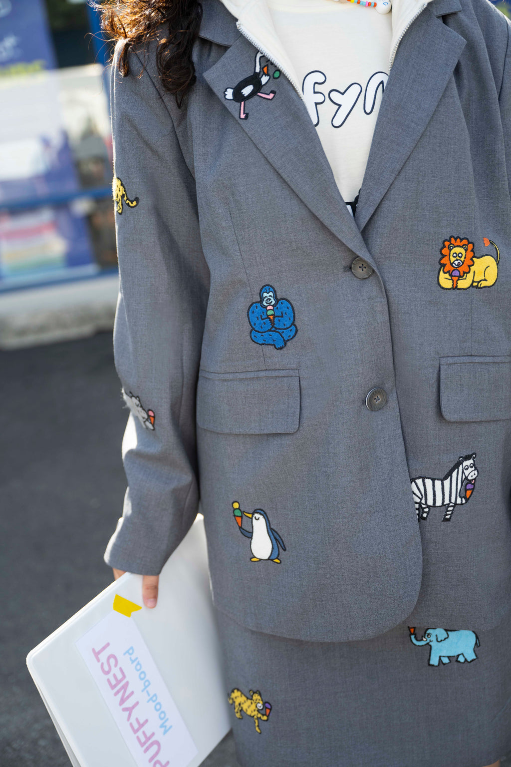 Animal Embroidered Mock-Layer Blazer Set