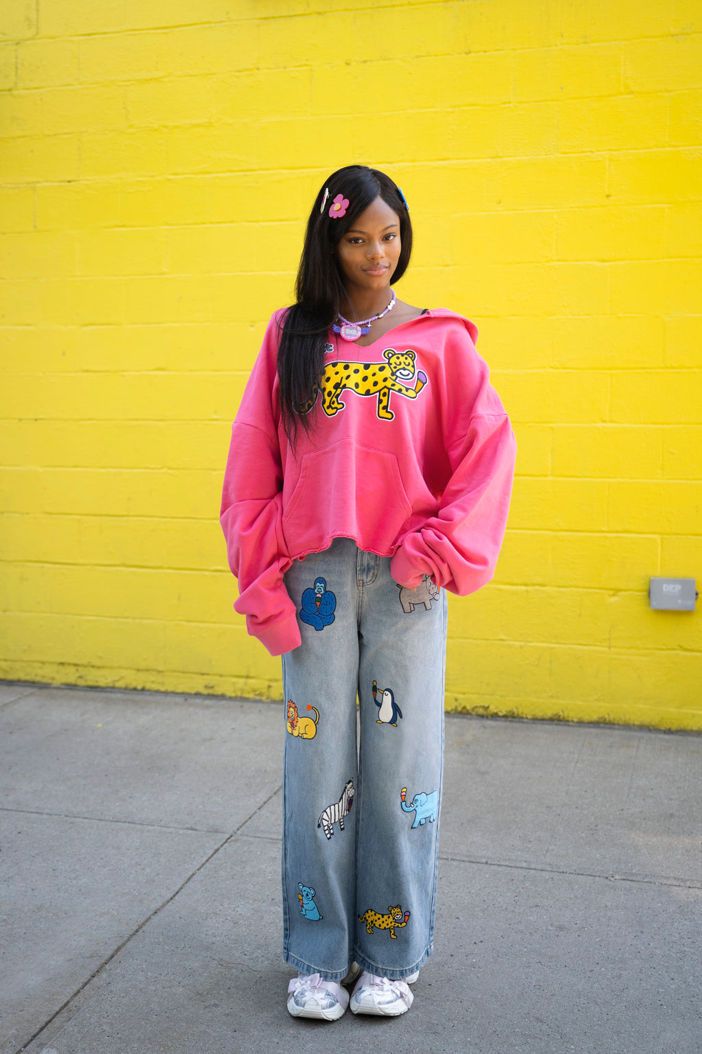 Whimsical Animal Embroidered Jeans