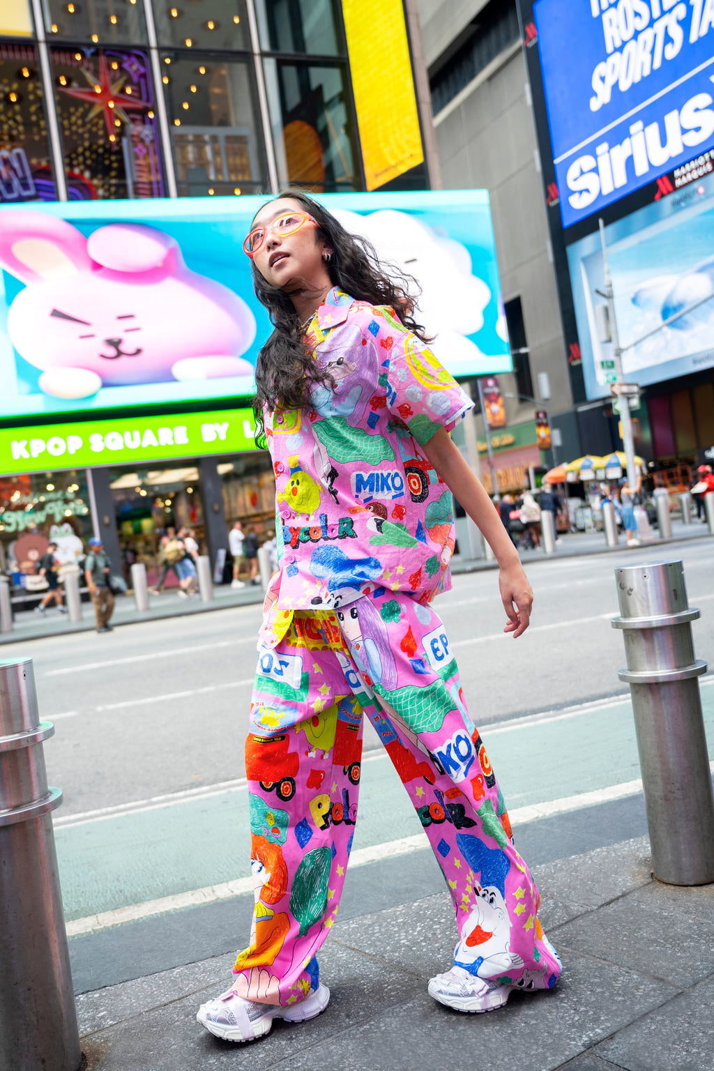 Colorful Graffiti Cotton Pajama Set - Pink