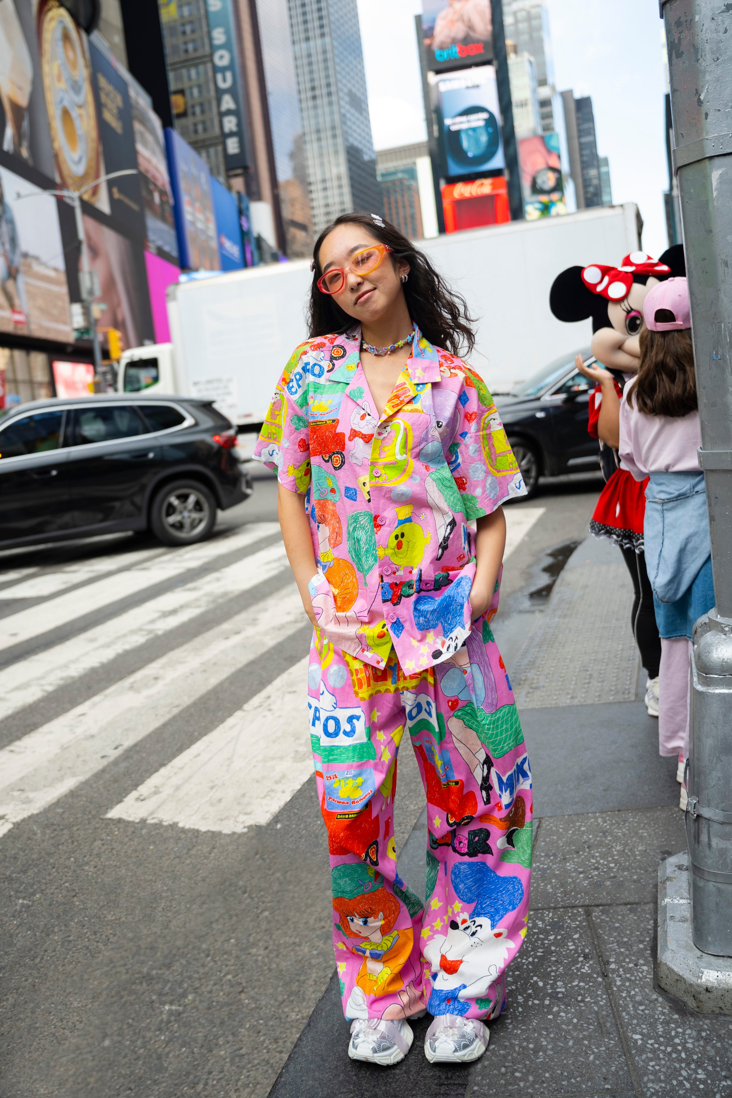 Colorful Graffiti Cotton Pajama Set - Pink