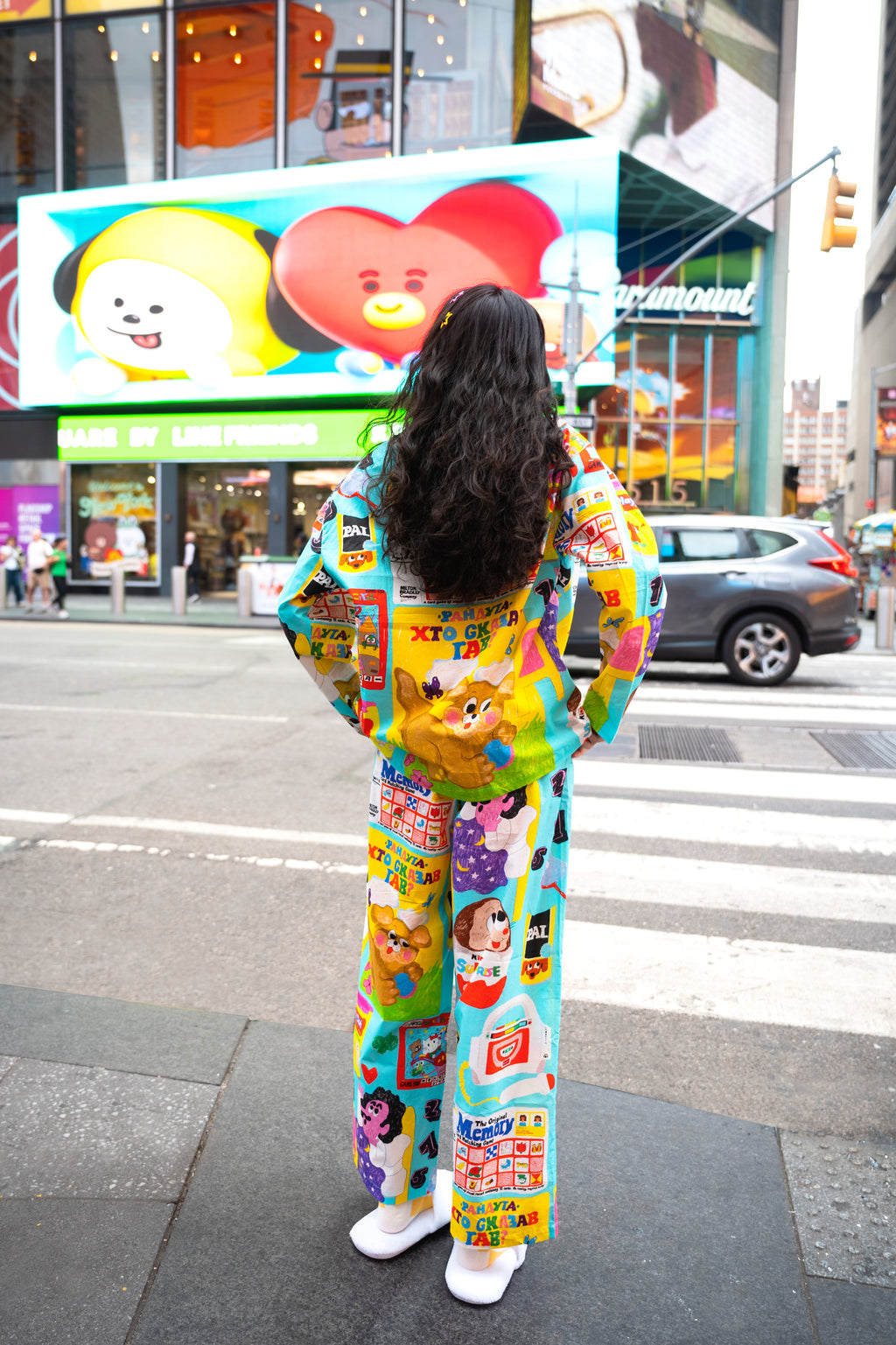 Colorful Graffiti Cotton Pajama Set - Blue