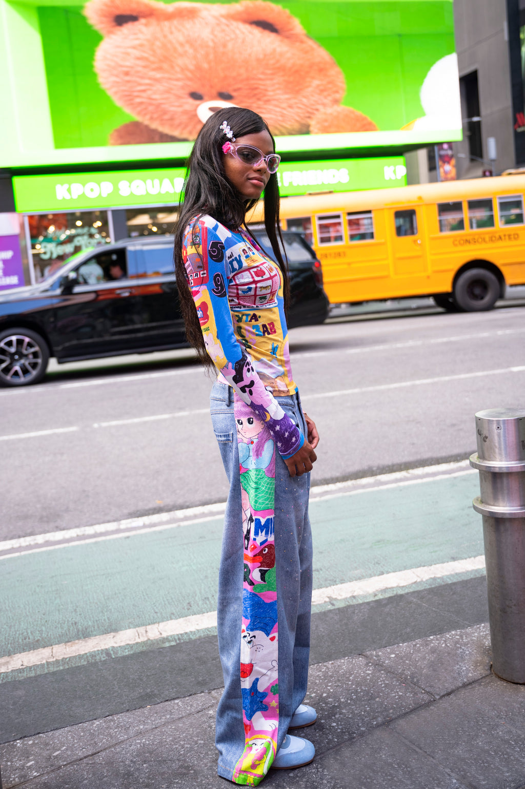 Color Collage Mesh Top