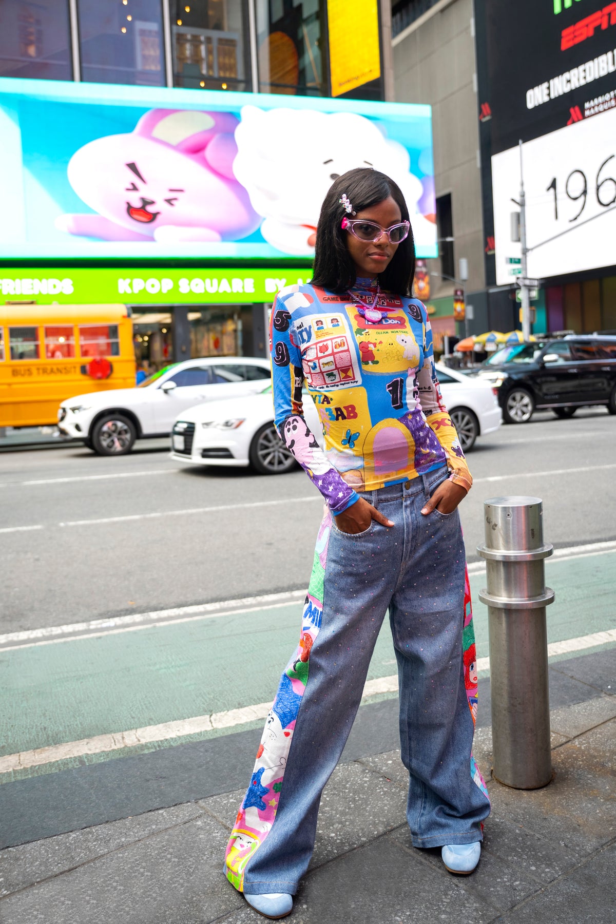 Color Collage Mesh Top